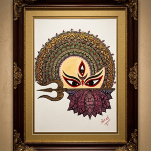 Framed Goddess Durga Face Art with Trishul Mandala Design