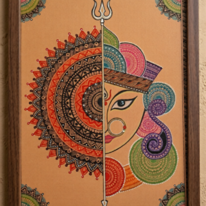 Framed Half-Face Devi Mandala Art with Trishul Design