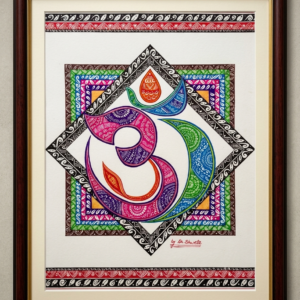 Framed Om Symbol Mandala Art with Decorative Border Design