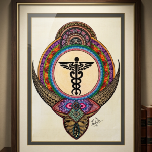 Framed Caduceus and Mandala Symbol Art