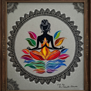 Framed Meditating Woman Mandala Art with Chakra Bloom Design