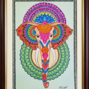 Framed Elephant Mandala Art with Colorful Sacred Design